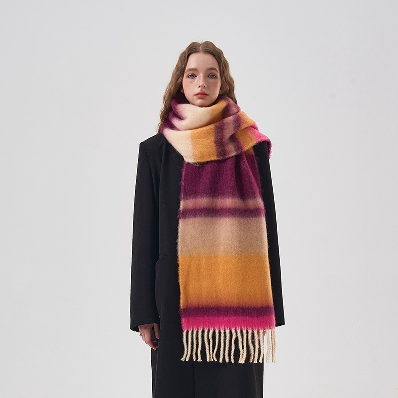 Mens Fashion Poncho - Yeni Kış Gökkuşağı Ekose Fırçalanmış Kaşmir