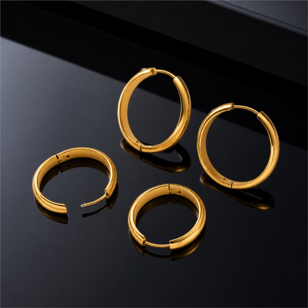 Men'S Fashion Jewelry - 4 Adet Paslanmaz Çelik Yuvarlak Halka