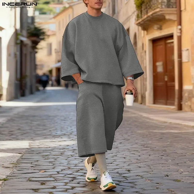 Men'S Fashion Pants - INCERUN Erkekler Setleri Düz Renk Bol