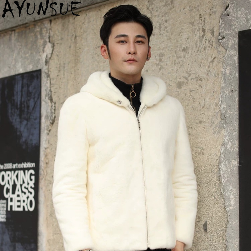 Men'S Fashion Zipper Jacket - AYUSNUE Doğal Vizon Kürk Erkek Lüks