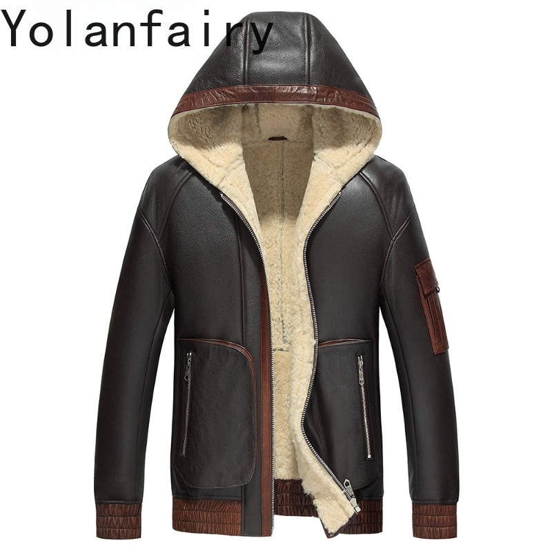 Men'S Fashion Zipper Jacket - YOLANFAIRY Doğal Yün Kürk Ceket Adam