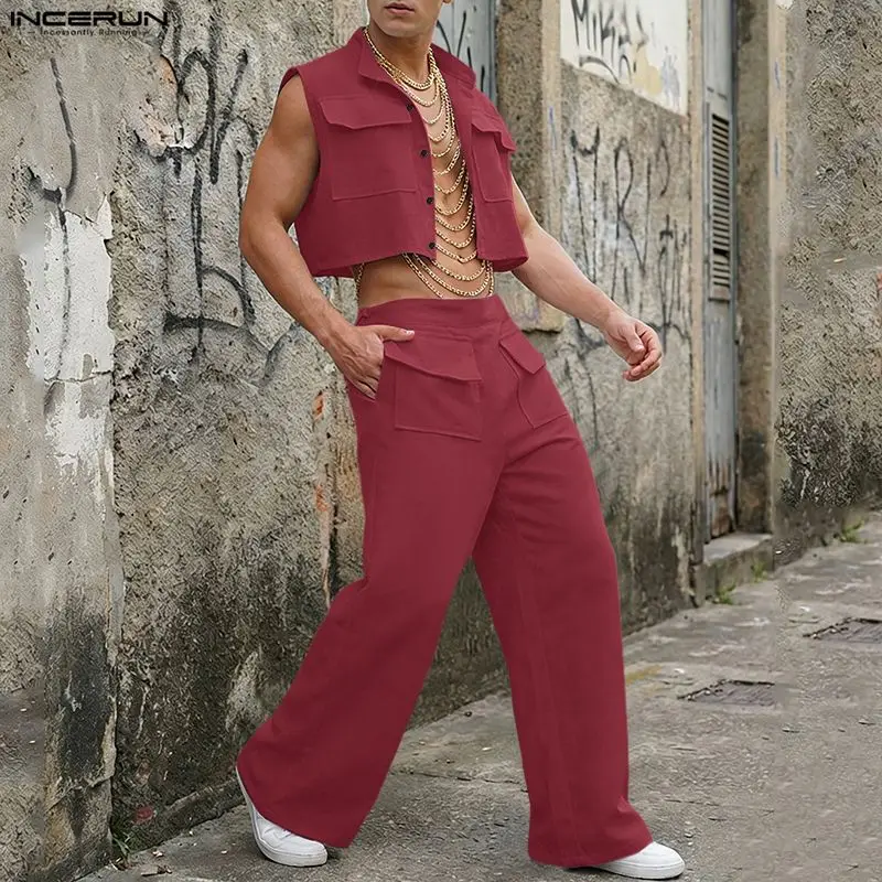 Men'S Fashion Pants - INCERUN Erkek Setleri Katı Kolsuz Kırpma