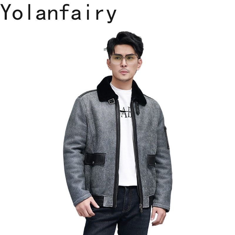 Men'S Fashion Zipper Jacket - YOLANFAIRY Kısa Doğal Kürk Adam Moda