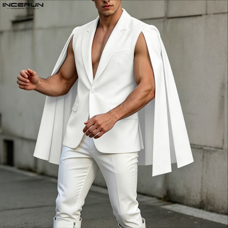 Mens Fashion Poncho - INCERUN erkek Düzensiz Blazer Düz Renk