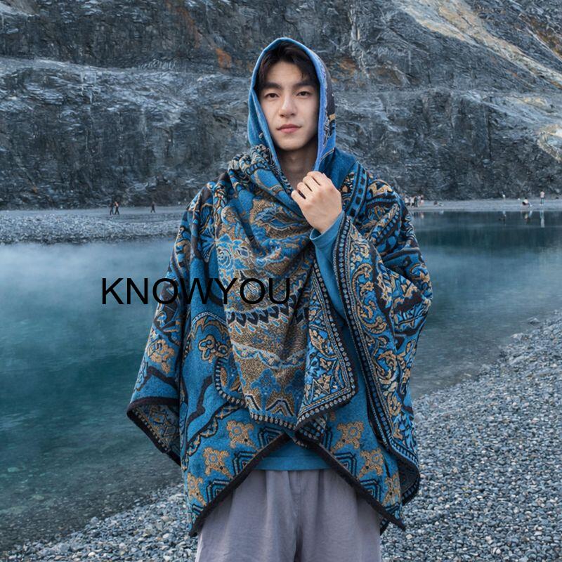 Mens Fashion Poncho - Erkek Kalın Açık Hava Seyahat Şalı