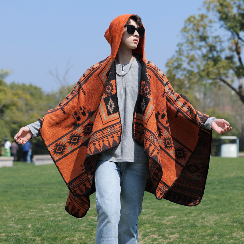 Mens Fashion Poncho - Erkek Panço Taklit Kaşmir Alpaka Tarzı