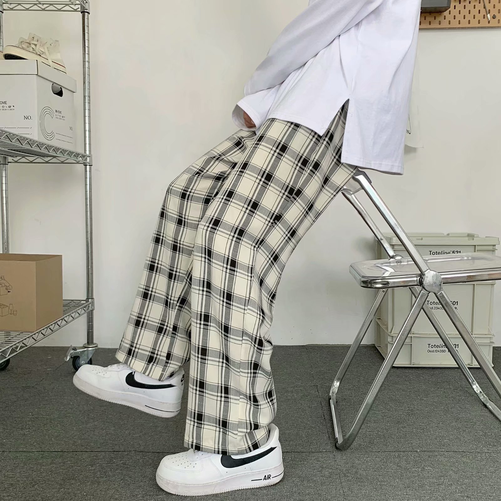 Men'S Fashion Trousers - Erkek Ekose Pantolon Kore Stili Bol
