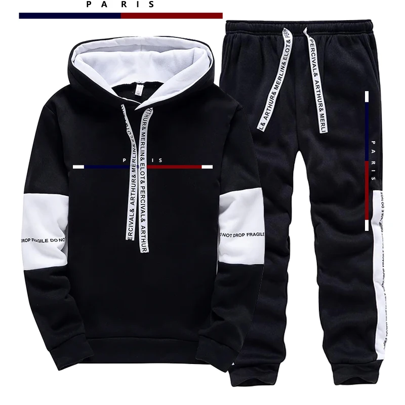 Men'S Fashion Pants - Paris Modası Baskılı Erkek Takımı/Hoodie/Pantolon Sonbahar